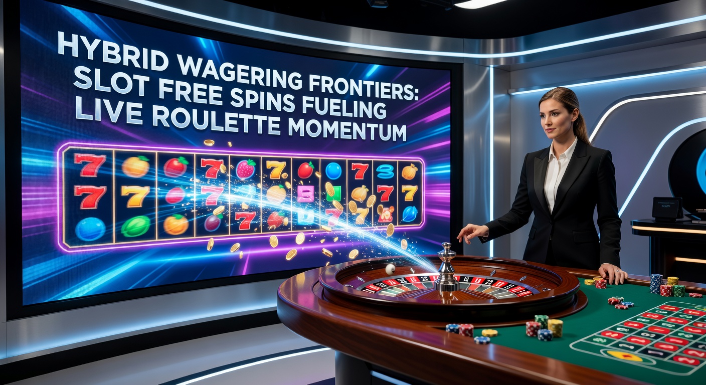 Dynamische Darstellung eines hybriden Casino-Setups mit rotierenden Slot-Walzen, die nahtlos in ein Live-Roulette-Rad übergehen, um den Schwung von Free Spins zu illustrieren