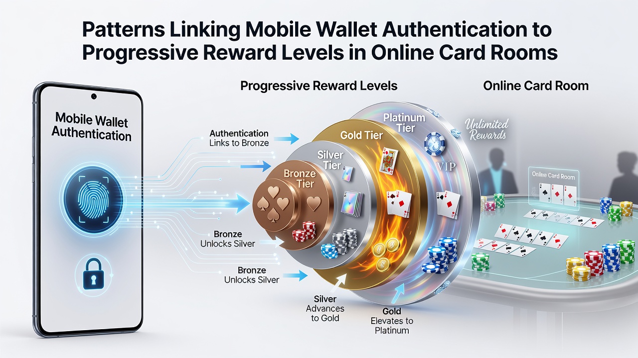 Diagramm zu Mustern bei Wallet-Authentifizierung und Belohnungsaufstieg in virtuellen Kartenspielräumen